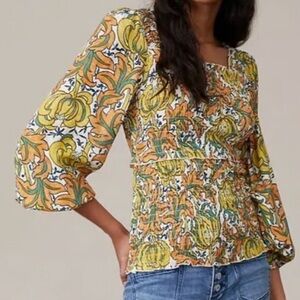 Anthropologie Peplum Smocked Blouse